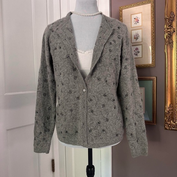 Classiques Entier grey floral bead embroidered pattern grey button-up cardigan - Picture 1 of 8